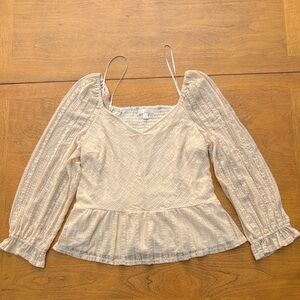 LC Lauren Conrad Cream Blouse with Sheer Sleeves